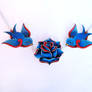 Blue and Red Birds and Rose