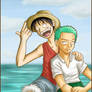 Luffy and Zoro on the sea