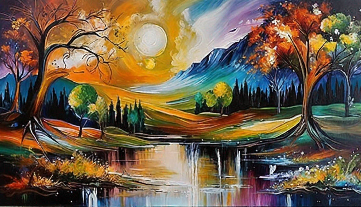 Abstract mystical enchanted acrylic painting