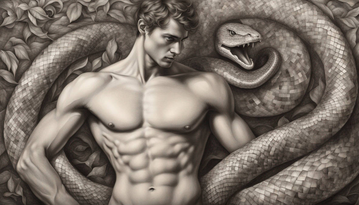 Snake Fit Enchanted mosaic young fit man with Snake charcoal by suntan110 on ...