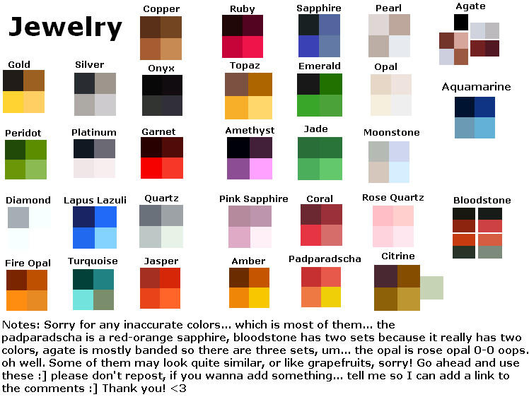 Jewelry Color Ref Sheet AUMG by BionicTiger on DeviantArt