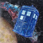 Doctor Who Acrylic Painting 12x12 Tardis in flight by Mime666