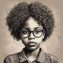 Young African girl with curly hair and glasses