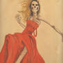 skeleton in a red dress