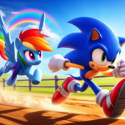 Sonic and Rainbow Dash racing