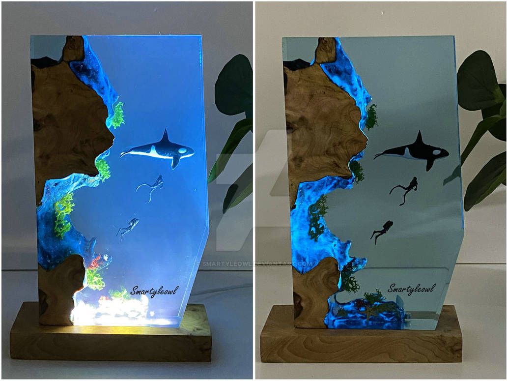 Shark Resin Night Light, Wood Resin Lamp Smartyleowl