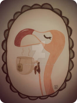 Mr flamingo having a cup of tea