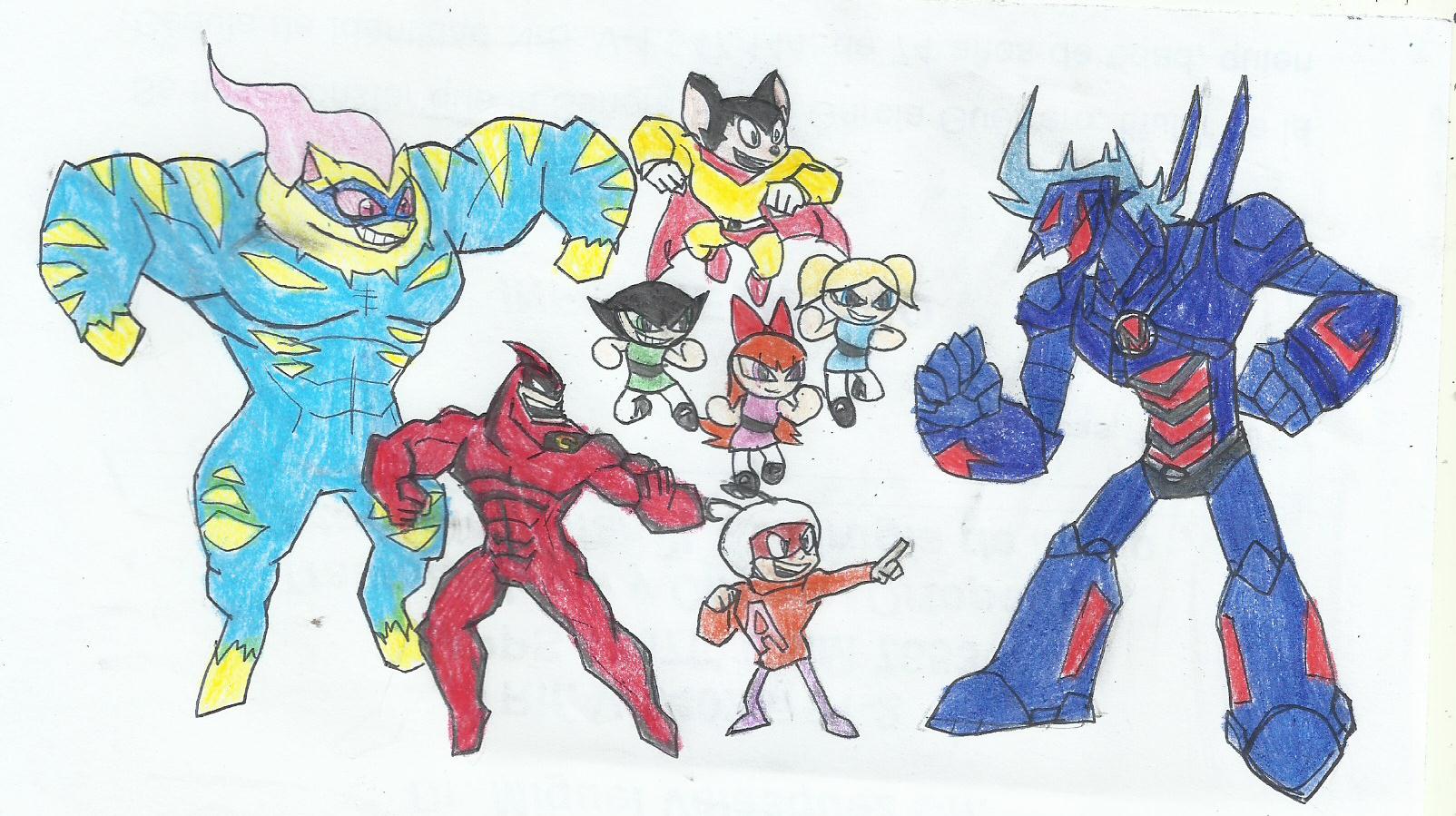 Cartoon Heroes vs Nega Sparks by yogelis