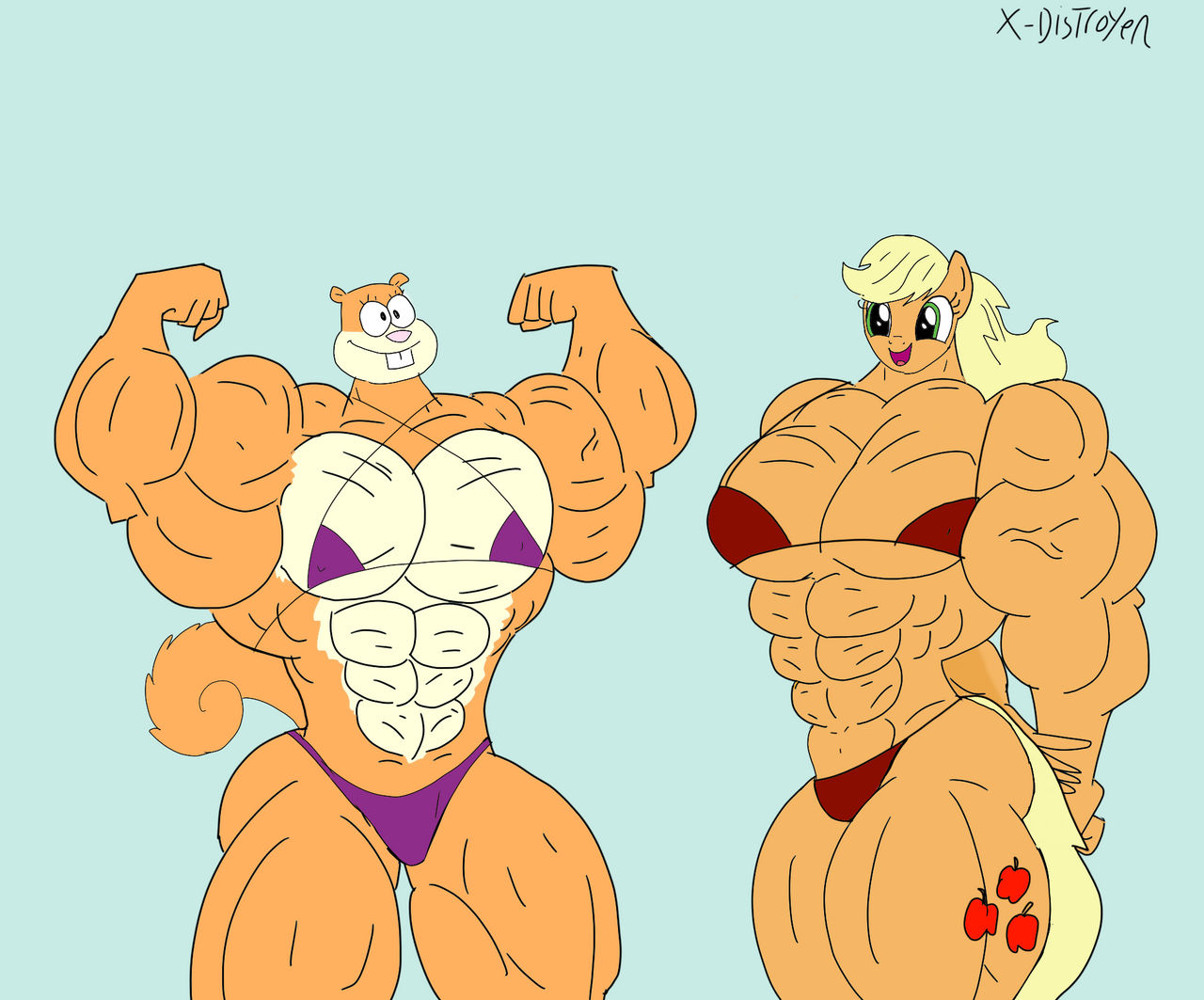 Applejack and Sandy as Bodybuilders