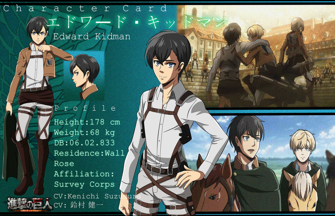 Shingeki No Kyojin ]Edward Kidman by 96Yukiren  Personagens de anime,  Personagens de anime feminino, Ideias para personagens