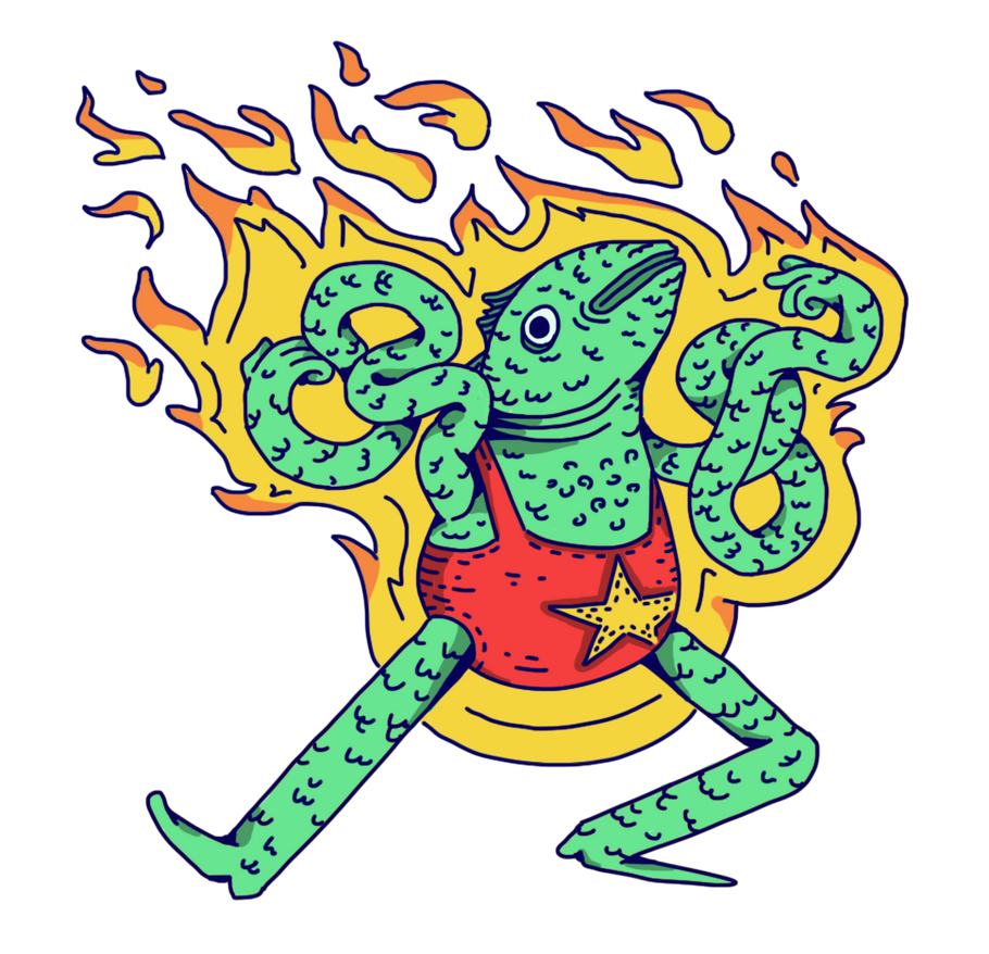 Flaming Fish Wrestler by cryptgarden on DeviantArt