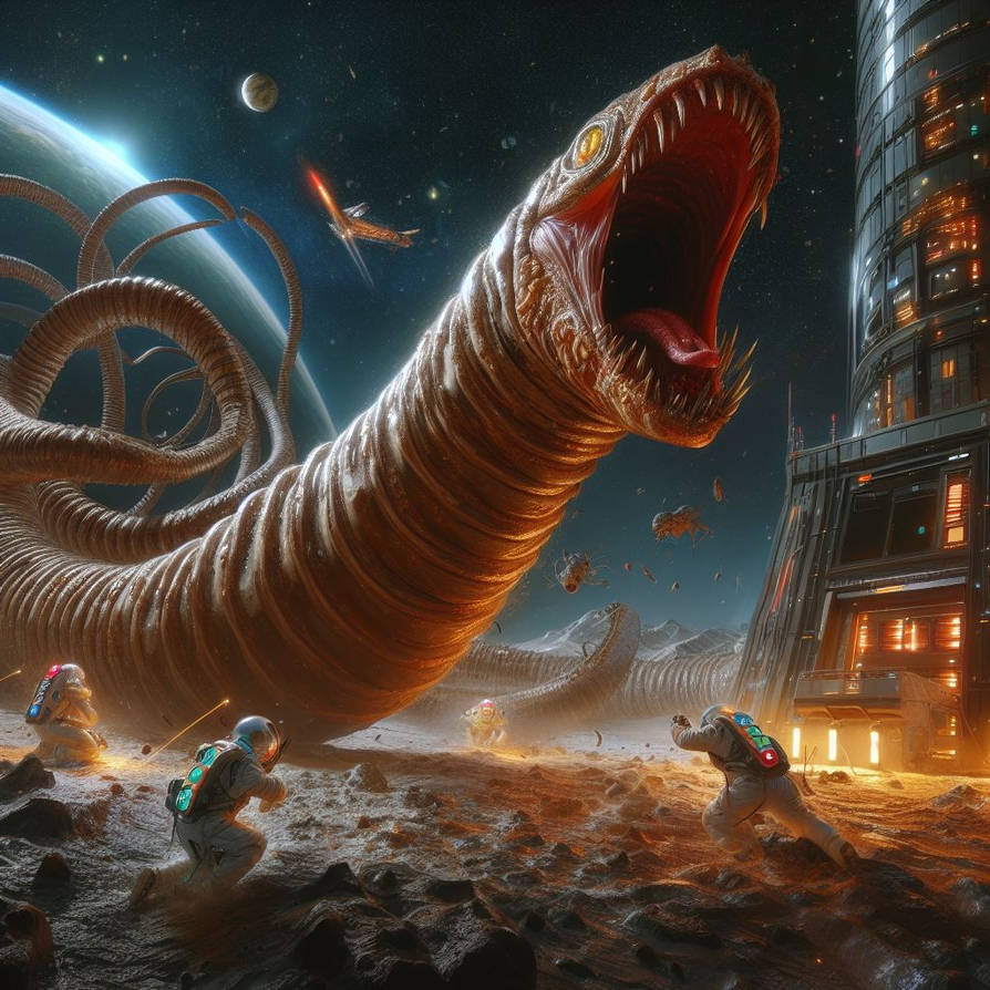 A Giant Alien Worm Devouring A Space Station Where By Hhowieleel On a-giant-alien-worm-devouring-a-space-station-where-by-hhowieleel-on