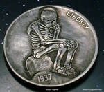 Hobo Nickel 'Thinker Skeleton' 1937 Buffalo Nickel