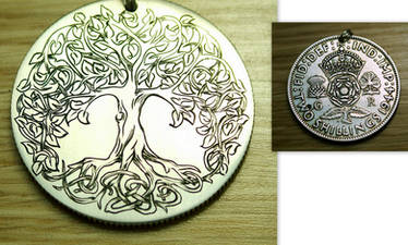 Hand Engraved Tree Of Life Silver Florin Coin