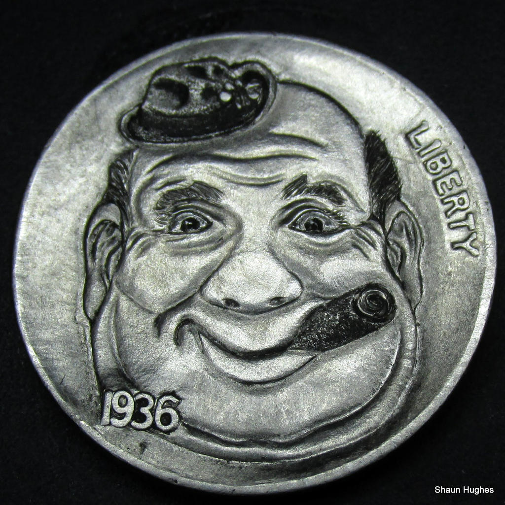 Hobo Nickel 'Wilfred The Well Fed' Coin carving