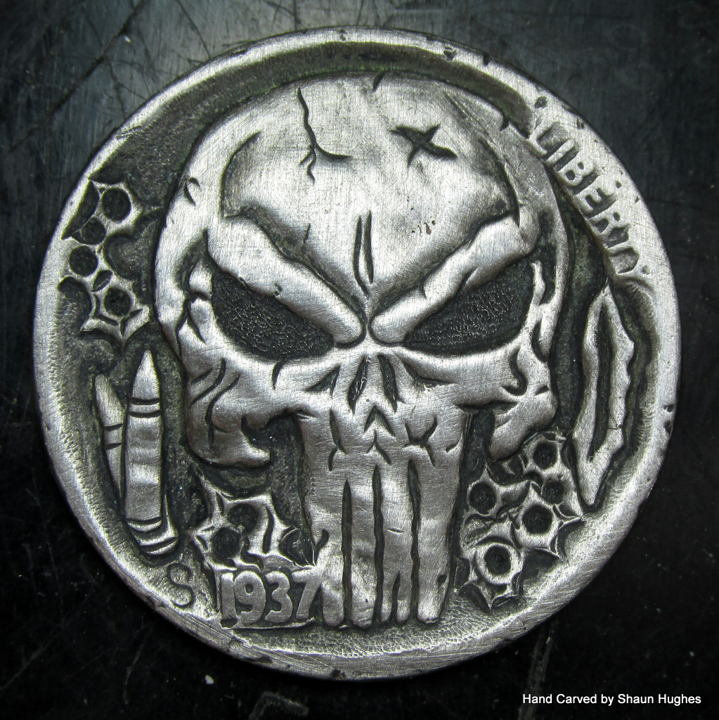 Punisher Carved Coin Hobo Nickel