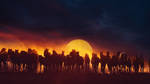Sunset horse horde by Ellysiumn