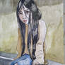 Watercolor black haired girl