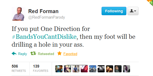 A tweet for directioners from Red Forman