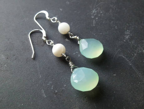 Pale Aqua Chalcedony and Mother of Pearl Earrings