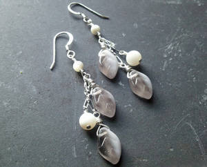 Falling Leaves -Grey with Mother of Pearl Earrings