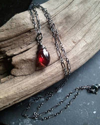 Sanguine Tears Garnet Oxidized Silver Pendant