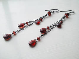 Blood Drop Garnet Earrings -Oxidized Silver-