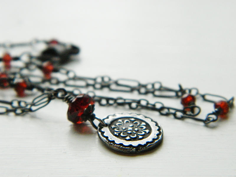 Handmade Fine Silver Victorian Garnet Necklace~