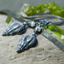 Shell and Pearl Earrings -Oxidized Fine Silver~