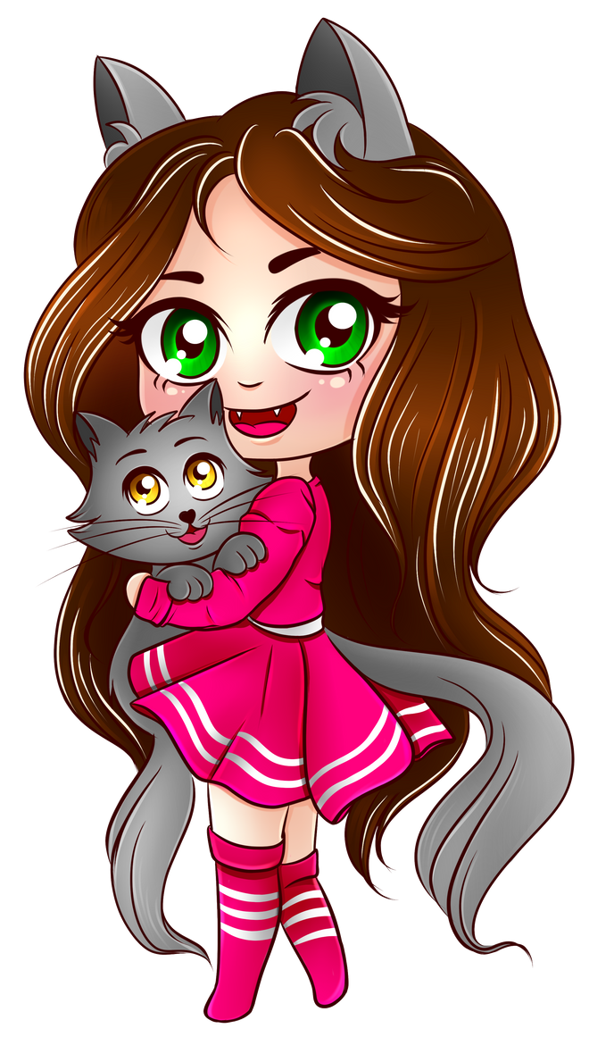 Cute Chibi Cat Girl with Kitten (Kiria EternaLove) by KiriaEternaLove
