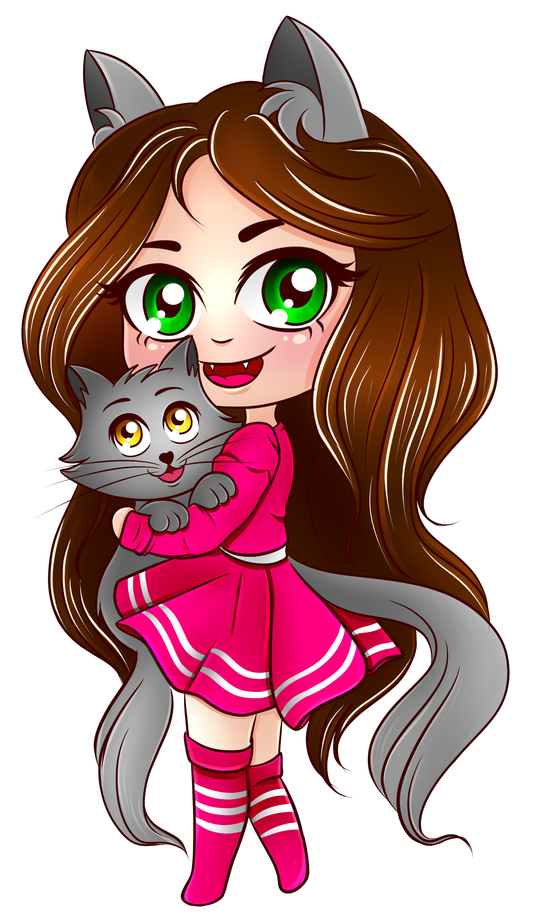 Cute Chibi Cat Girl with Kitten (Kiria EternaLove) by KiriaEternaLove