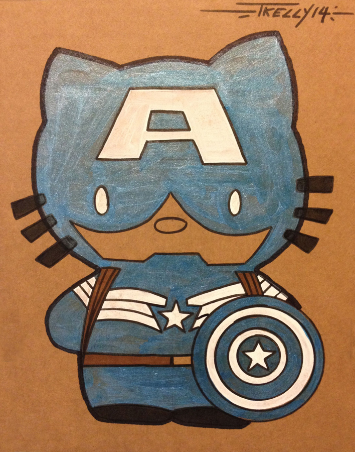 Kitty blue shield cap by artist Tom Kelly