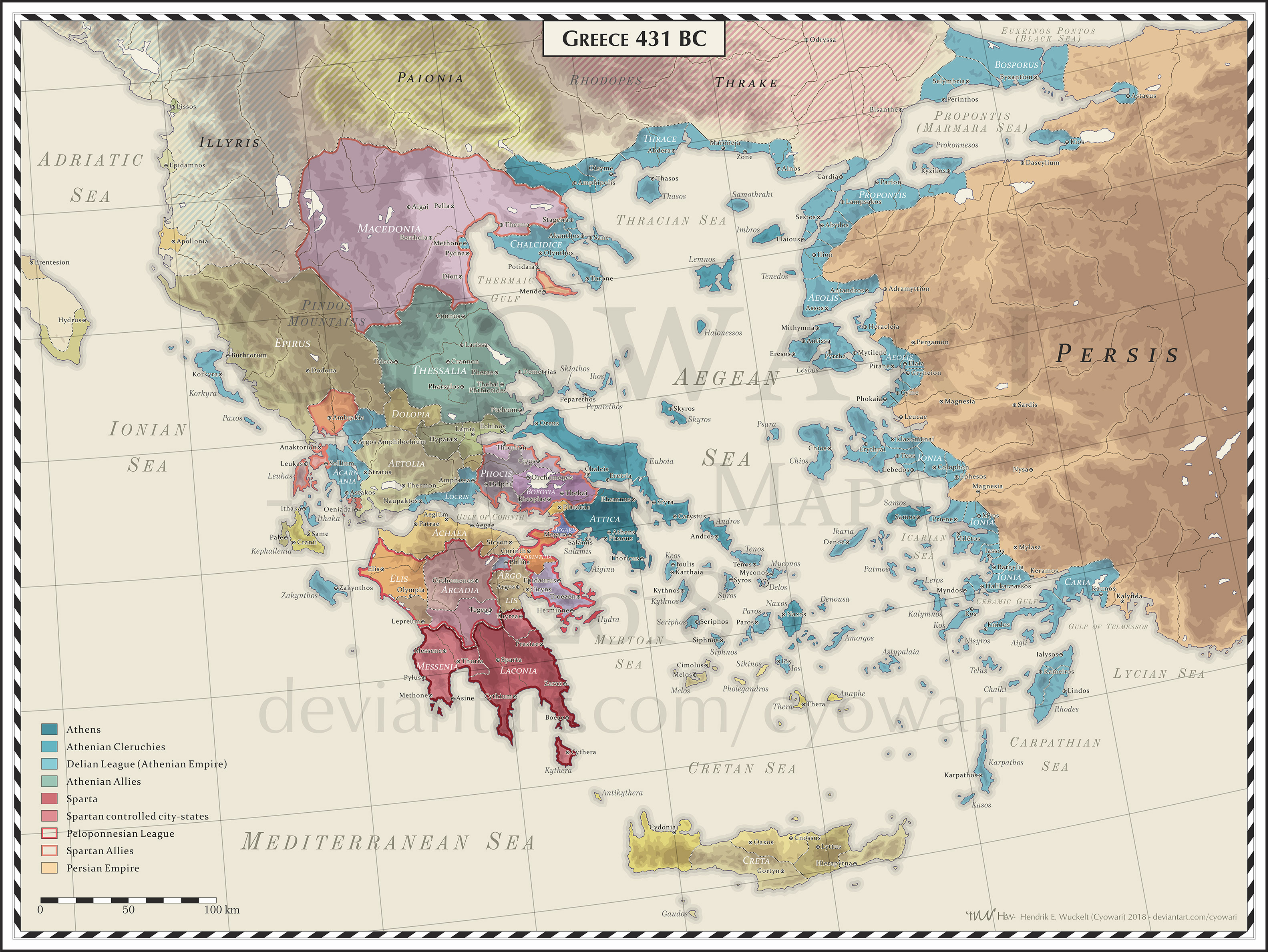 Les grandes régions de Grèce en 431 avant JC © Cyowari