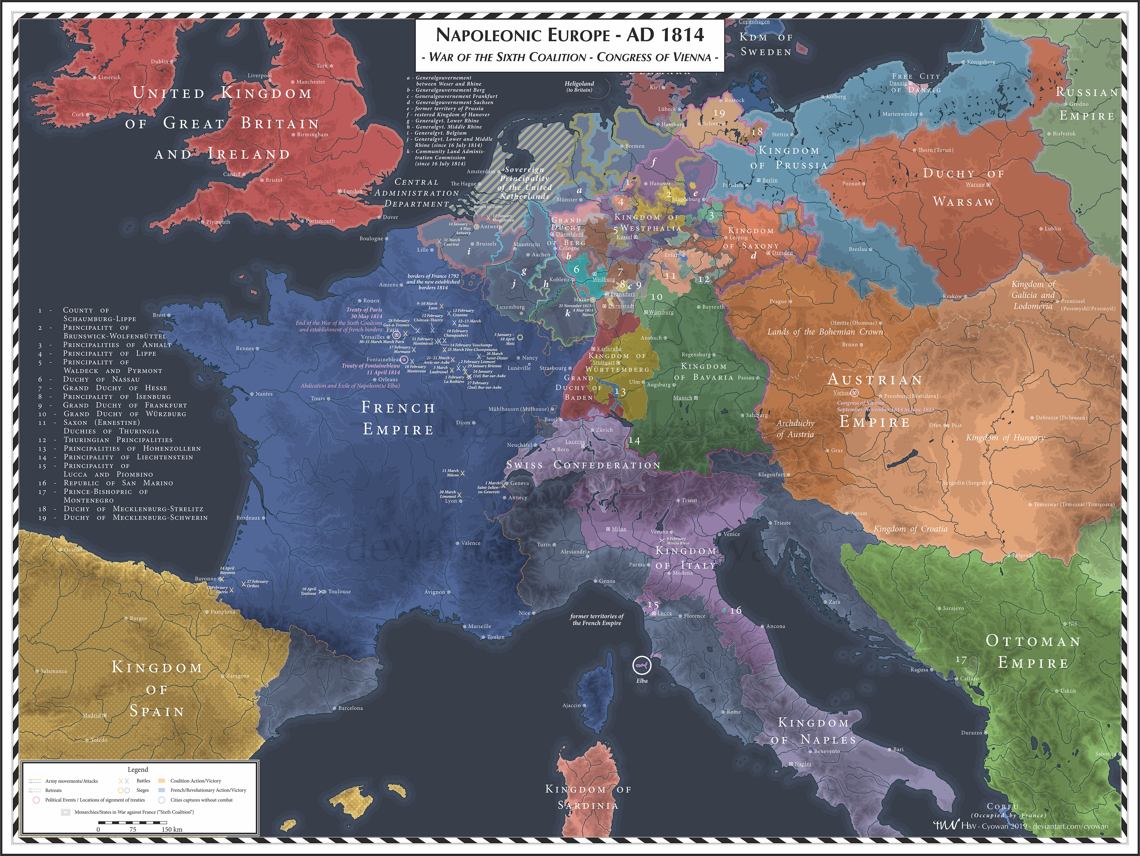 Napoleonic Europe - 1814 - Sixth Coalition