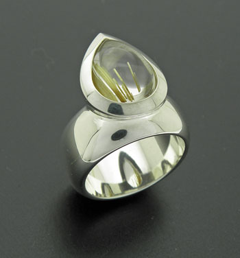 sterling silver ring with rutilated quartz