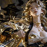 Golden Empress with Katana in Ink Storm
