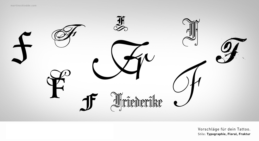 typographic tattoo inital F