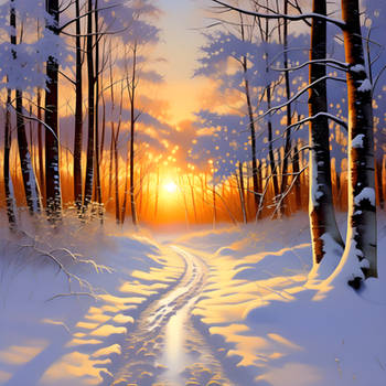 Sunset's Snowy Embrace: Winter's Silent Trails