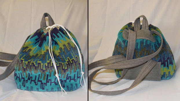 Handmade Drawstring Backpack - Cool Tones Modern