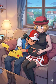Ash Kisses Serena's pregnant belly