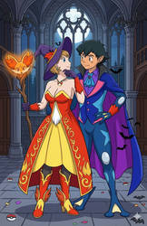 Amourshipping Halloween. Vampire Greninja and Witch Delphox