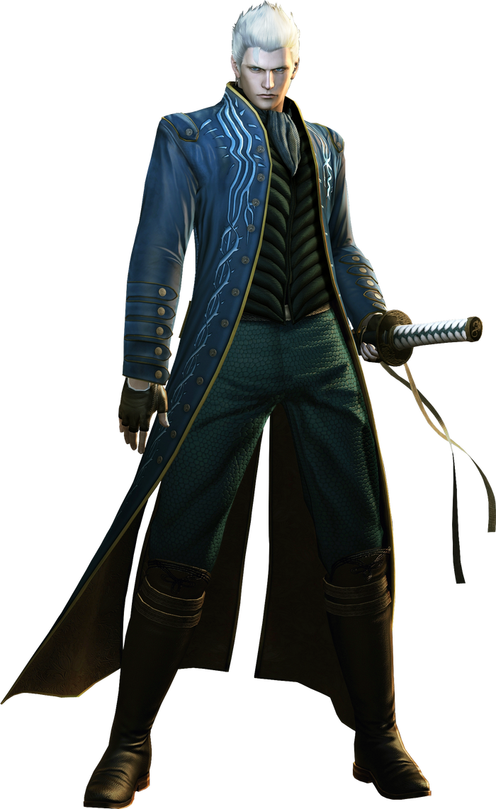 Vergil, the stoic demon hunter from devil may cry 5, amidst an