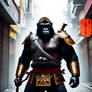 Ancient Samurai Gorilla Warrior in the Streets