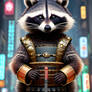 Ancient Samurai Raccoon on a Moden Street