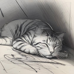 Abstract Line Sketch Cat Nap