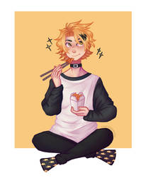 Kaminari eating calamari