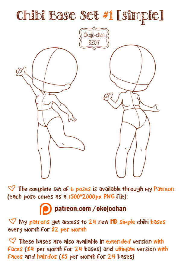 Chibi Pose Reference (Simple Chibi Base Set #1) by Nukababe on DeviantArt