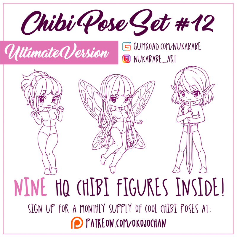 Chibi poses reference (chibi base set #3) by Nukababe on DeviantArt