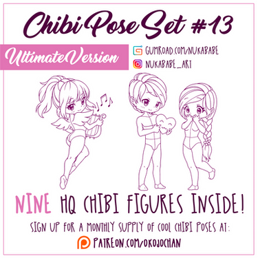 Chibi poses reference (chibi base set #8) by Nukababe on DeviantArt