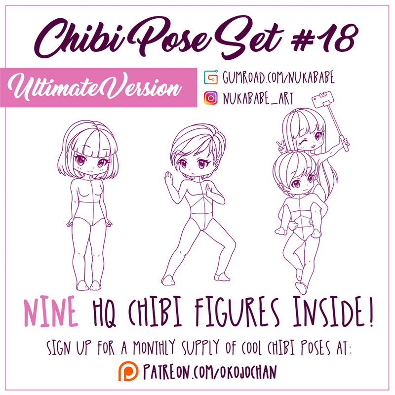 Chibi poses reference (chibi base set #2) by Nukababe on DeviantArt